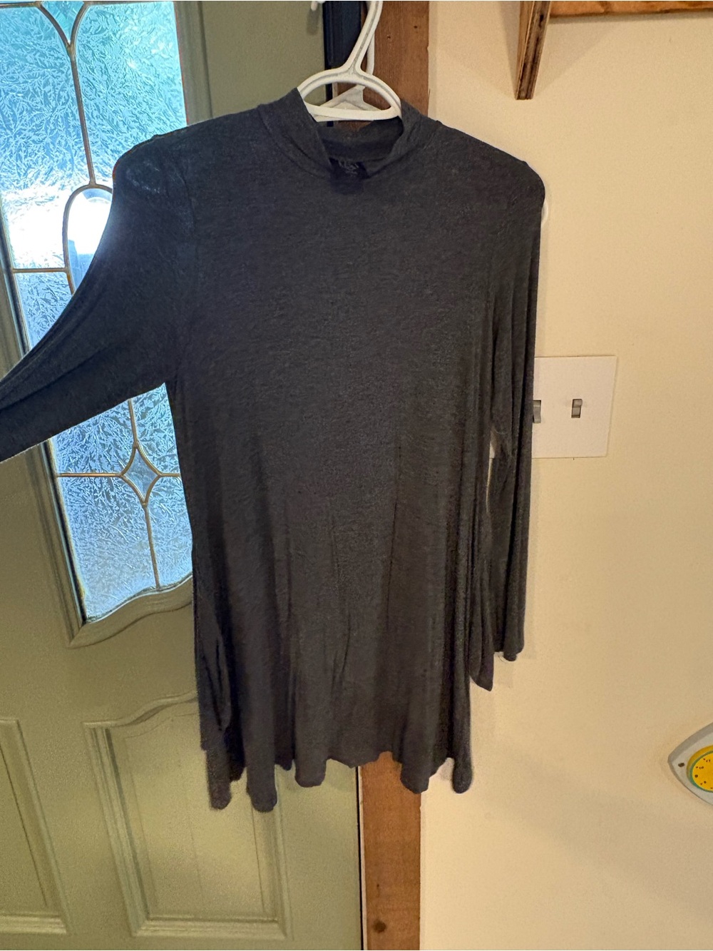 Women's Charcoal Mock Neck Long Sleeve Tunic Top or Mini Dress